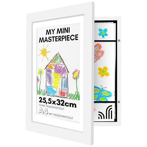 Americanflat Kinder-Bilderrahmen mit bruchfestem Glas, ca. 21,5 x 28 cm mit Passepartout bzw. 25,5 x 31,5 cm ohne Passepartout, Weiß