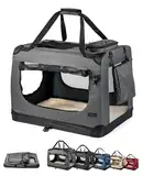 lionto Hundetransportbox faltbar für Reise & Auto, 90x61x65 cm, stabile Transportbox mit Tragegriffen & Decke für Katzen & Hunde bis 22 kg, robuste Hundebox aus Stoff für klein & groß, grau
