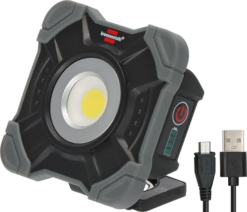 Brennenstuhl Akku LED Arbeitsstrahler SH 1000 MA (1000lm, IP54, Akku LED Arbeitsleuchte mit Magnet und Karabinerring, robustes Gehäuse), Schwarz, Grau