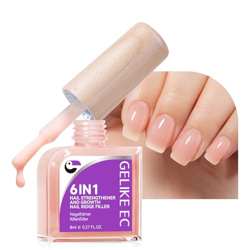 Gelike ec Nagelhärter Wachstums Nagel Rillenfüller: 6 in 1 Nudepink Nagelverstärker Reparatur für Dünne Beschädigte und Brüchige Nägel