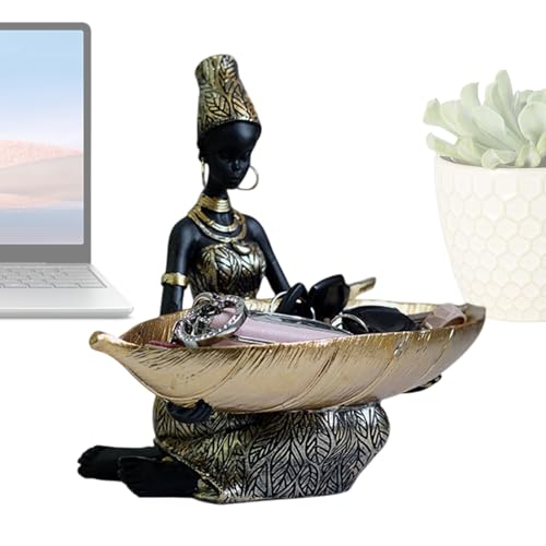 Generisch Nahrungsmittel -Servierschalen, Obstschale, Harz African Black Woman Fruit Display Tablett, Partyzubehör, dekorative Vintage -Desktop -Ornament für Hochzeitsempfang, Restaurant -Display