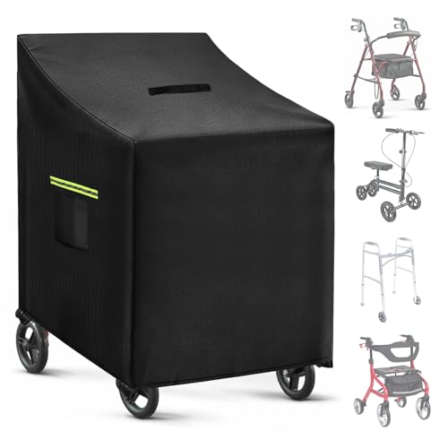 Rollator-Garage mit handhaben,Rollator Walker Abdeckung,Heavy Duty 420D Oxford-Stoff Rollator-Garage,mit 2 Reflektorstreifen,1 handhaben,4 Schnallen,Lüftungsschlitze,winddichte, Regendichte