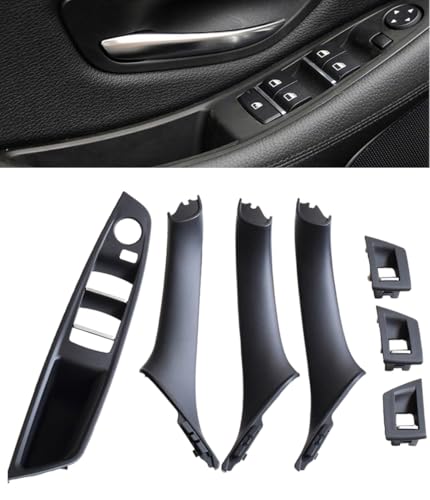Seitentürgriff für BMW 5er-Serie F10 F11, Innentür-Zuggriff-Verkleidungs-Kits, Ersatz-Fensterschalter, Armlehnenverkleidung für BMW 520, 523, 525, 528, 530, 535 (Schwarz, Einzelne Löcher-7PCS)