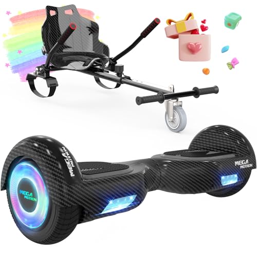 MEGA MOTION Hoverboards 6,5 Zoll mit Hoverkart für Kinder und Jugendliche,Selbstausgleichender, einfach zu steuern, rutschfeste Gestaltung, mit LED-Licht und Bluetooth-Lautsprecher