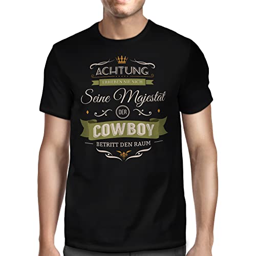 Fashionalarm Herren T-Shirt Seine Majestät der Cowboy Fun Shirt mit lustigem Spruch & Motiv als Geschenk-Idee für Viehhirt-en Rinder-Hirt, Schwarz XL