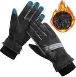 WUEAOA Handschuhe Herren Damen Winter,wasserdicht Warme Touchscreen Winterhandschuhe,Verdicktes Flusenfutter,für Schneeschaufeln,Radfahren,Laufen,Wandern,Skifahren,Hundespaziergänge, Schwarz M