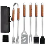 KALAHOL 7-Piece BBQ Barbecue Cutlery Set Stainless Steel Barbecue Accessories with Storage Bag for Men Gift Birthday Premium Complete Barbecue Utensils Set Professional BBQ Kit for Men and Women Gift