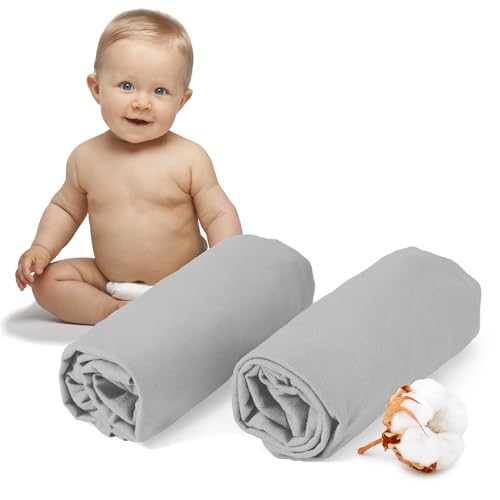 Dreamzie - 2er-Set Spannbettlaken 40x80 cm - Oeko-Tex Zertifiziert, 100% Baumwolle, atmungsaktives Spannbetttuch Jersey Baby, 150 g/m² - Grau