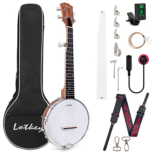 Horse Banjo 5 String 26 Inch Size Mini Closed Sapele Back for Professional Beginners with Extra Strings Strap Pick-up Picks Tuner Bag