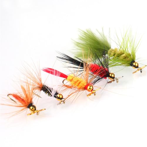 5 Stück handgebundene Propeller Fliegenfischen Fliegen Sortiment Fertigprodukt-Set, Popper Streamer Woolly Bugger Lure Bionic Bait Modifikation ohne Beschädigung der Schnur für Forellen Barsch