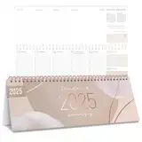 Häfft® Wochen-Tischkalender 2025 quer zum Aufstellen "Soft Beige" 1 Woche 2 Seiten, Schreibtisch-Kalender mit Aufsteller, Wochenkalender 29,7 x 11,6 cm - nachhaltig & klimafreundlich