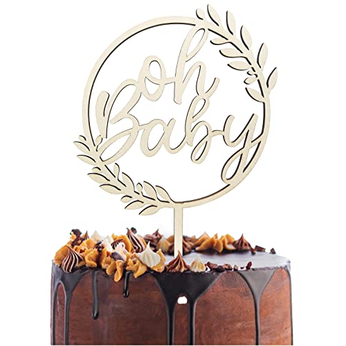 Oh Baby Cake Topper Holz, Oh Baby Kuchen Topper Babyparty Tortendeko, Kuchenstecker für Baby Shower Eine Windeltorte Gender Reveal Partydeko