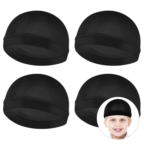 YUXIANLB 4er-Pack Skull Caps Helm-Innenschicht, Schweißableitende Mützen, Elastische Band-Wellenkappen, Fahrrad- und Laufmützen für Männer und Frauen, Wellenkappe Satin Seidenhaube zum Schlafen