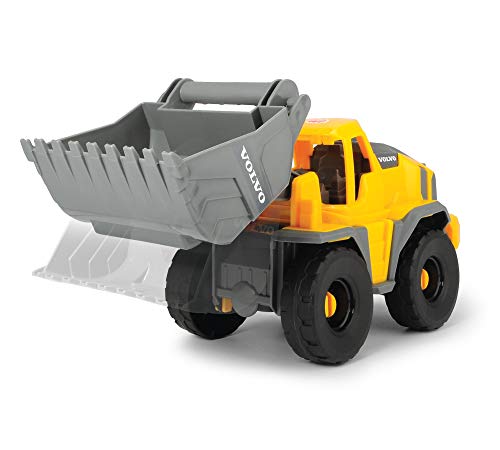 Dickie 203724002 Toys Volvo Freilauf Radlader, Spielzeug Bagger, Baustellenfahrzeug, bewegliche Schaufel und kippbar, offene Kabine, Länge 26 cm, gelb/grau