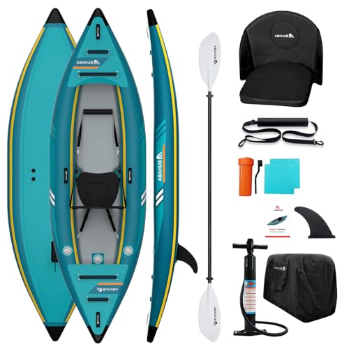 Abahub 320cm Aufblasbares Kajak 1 Person Inflatable Kayak mit Kajak Paddel, Kajaksitz, Fußstütze, Handpumpe und Tasche für Kajakfahren Kanu Schlauchboot 1 Platz 320x89x23cm Blau