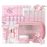 Shefave Sakura Beauty Geschenksets, Skincare Set mit Kosmetiktasche, Serum, Gesichtscreme, Reiniger, Lippenmaske， Haarnadel, Geschenk Teenager Mädchen, Gesichtspflege Set Damen, 9-tlg