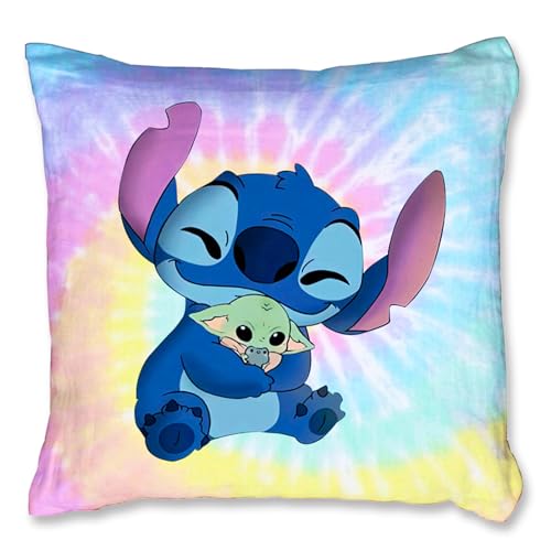 Oirigaga Stich Kissenbezug, Kinder Kopfkissenbezug Cartoon Anime Kissenhülle Superweicher Plüsch Zierkissenbezüge mit Doppelseitiges Muster Verstecktem Reißverschluss für Sofa Bett Stuhl, 45x45cm