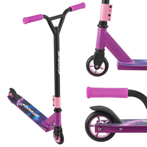 ArtSport Stunt Scooter Galactic Cruiser - Trick Roller für Kinder & Jugendliche - 360° Lenker, 100 mm Alu Räder - Kinderroller Lila Schwarz
