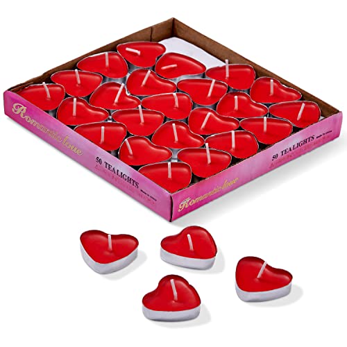 THE TWIDDLERS - 50 Herz Kerzen in Rot, Teelichter Herzform für Jubiläums & Heiratsanträge - Romantische Deko, Herz Deko Valentinstag Herzkerzen, Herzen Deko - 4cm