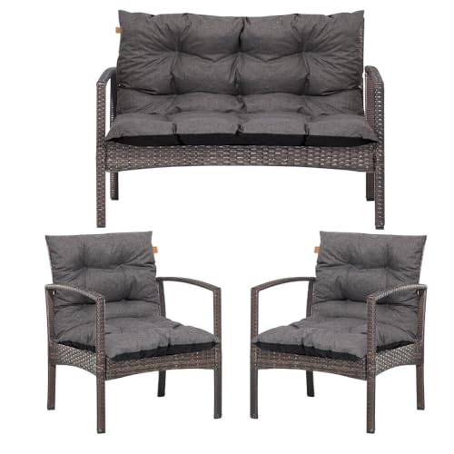 Bielik 3-teiliges Gartenkissen-Set – Sitzpolster für Gartensofa & Rattanmöbel | Bankauflage + 2X Stuhlkissen | Outdoor & Indoor, Water-Repellent, gepolstert, (dunkelgrau)