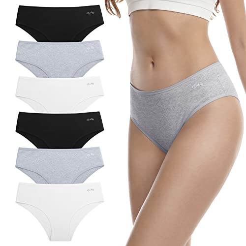 anqier Unterhosen Damen, 6er Pack Baumwolle Pantys Atmungsaktiv Slips Damen Bequeme Hipster Frauen Unterwäsche