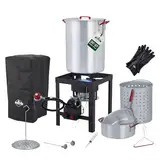 Hike Crew 50.000 BTU Propangas-Putthahn-Fritteusen-Set für den Außenbereich, mit Timer und Zünder und Edelstahl-Trichter, komplettes Set enthält 30 qt und 10 qt Ameisen-Siebkörbe, 30,5 cm und 12,7 cm