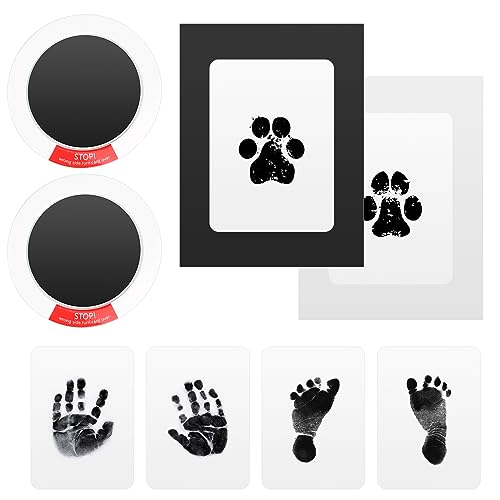 8 Stück Baby Handabdruck und Fußabdruck Set, Pfotenabdruck Set Hund und Katze mit Fotorahmen, Babyhaut kommt nicht mit Farbe in Berührung für Baby Shower Familie Geschenk