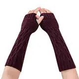 QWUVEDS Damen Strickwolle Halbfinger Lange Handschuhe Herbst und Winter Damen Warm Dew Finger Sleeve Gefaltete Lange Handschuhe Nylon Handschuhe Handschuhe Schwarz Lang Damen Elegant (E, One Size)