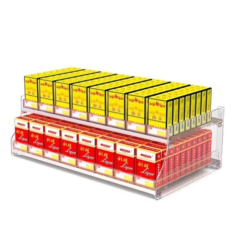 GZHERVICES Acryl Trapezförmige Zigarette Display Rack, Supermärkte Zigaretten Vitrine Mit Auto Zigarettenschieber Store Display Regale Einzelhandel Kabinett Organizer(50.5cmx29cmx22.5cm)