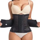 KOEMCY Waist Trainer Damen Taillentrainer Korsett Bauchweg Stark Formend Corset Shapewear Taillenformer mit Stahlknochen Atmungsaktiv Mieder Training Cincher (Schwarz/S)