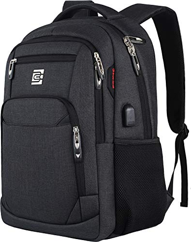 marcello Laptop Rucksäcke mit USB-Ladeanschluss Herren Damen für Arbeit Schule Uni Schulrucksack für Jungen Teenager mit Laptopfach & Anti Diebstahl Tasche (Schwarz, 15,6 Zoll)