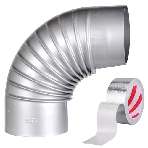 Beekeg Rauchrohrbogen 90°,ofenrohr 90°,Ofenrohrbogen,Edelstahlrohr Auspuffbogen mit 5M Aluminium Klebeband (120mm 90°)