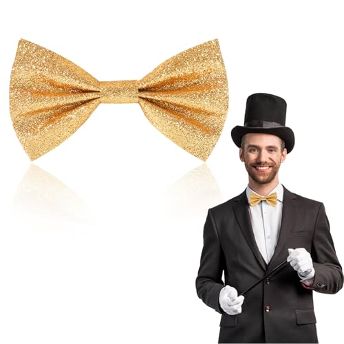 patinadrift Glitzer Fliege Herren Pailletten Fliegen für Männer Glitzer Accessoires Kostümzubehör Verstellbare Bow Tie für Hochzeit Karneval Fasching Halloween Motto Party Kostüme (Gold)