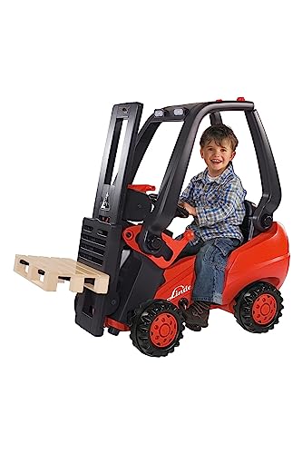 BIG - Linde Forklift - Kindergabelstapler, Spielfahrzeug mit Präzisionskettenantrieb, verstellbarer Sitz, bis 50 kg, Linde Lizenz, für Kinder ab 3 Jahren, Multicoloured Red/Black