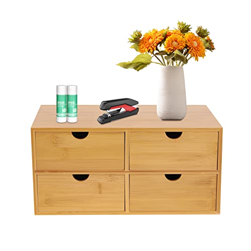 DGJMuu Schreibtisch Organizer aus Holz mit Schublade 4 Schubladen für Büroutensilien, Bambusböden, Schubladenboxen für Schreibtisch, Büro, Home-Office