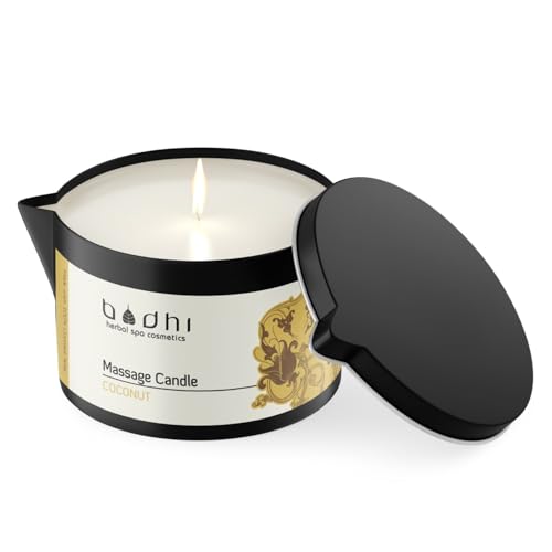 Bodhi® Massagekerze KOKOSNUSS 95g, mit 100% Kokossnuss Wax, für wärmende und entspannende Massagen für Paare, Erotische Körper Kerze/Vegan & Bio