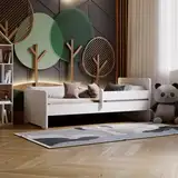 KOBI Kinderbett Max weiß mit Reling, Matratze, Rahmen | 140x70 | Bett für EIN Mädchen und einen Jungen | Kinderzimmer-Set |