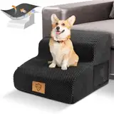 HEVOL Hundetreppe 2 Stufen, 40cm Katzentreppe mit Waschbar Bezug, Hundetreppe für Kleine Hunde, Haustiertreppe für Hunde und Katzen, Katzentreppe für Alte Katzen, Schwarze