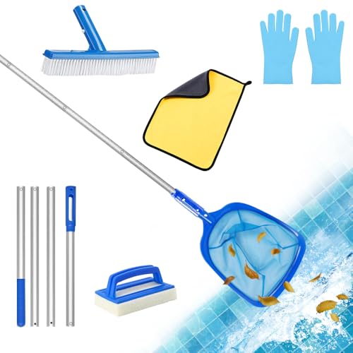 Poolkescher,Pool kescher Feinmaschig 185cm Lang,Bodenkescher Pool,Laubkescher Pool,Pool Reinigungsset,Laubkescher Pool mit Poolbürste,Pool Kescher Set,für Schwimmbad, Spas,Teich,Whirlpools
