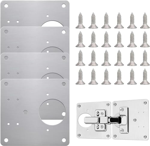 Scharnier Reparaturplatte, Edelstahl Scharnier Reparaturplatte,Küchenschrank Reparaturplatten mit Schrauben für die Reparatur von Tür Schrank Wohnmöbel Schublade Kisten Fenster (4 Stück)