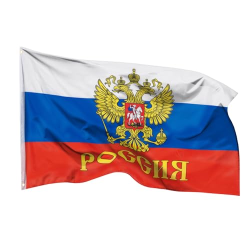 PHENO FLAGS Russland Flagge 90x150cm mit Adler - wetterbeständige Fahne mit Messingösen, 100% Polyester, robuste Doppelnaht & in lebendigen Farben - ideal für Flaggen-Liebhaber