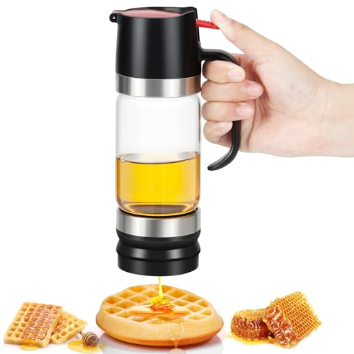 Pinyenr Honigspender,Honigspender Tropffrei Glas,Honigglas,Honigtopf,Honig Spender,Push-Typ Honigspender Glas Ideal für Honig und Sirup, Schwarz