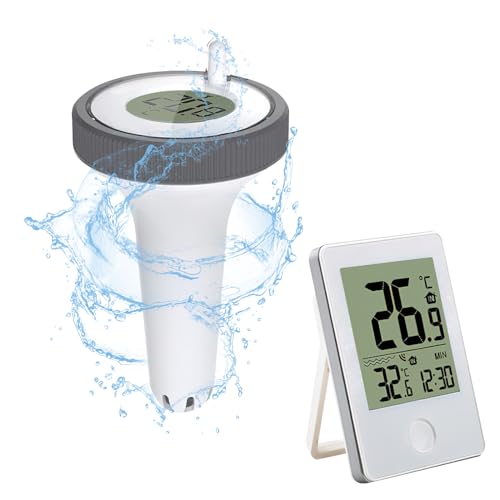 HENGBIRD Pool-Thermometer schwimmende, poolthermometer schwimmend, leicht zu lesen mit Indoor-Temperatur Luftfeuchtigkeit Monitor, IP67 wasserdicht für Schwimmbäder Badewannen Fischbecken Teich