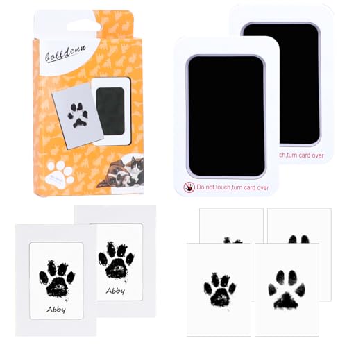 DOINEUFL Pfotenabdruck Set, Pfotenabdruck Set Katze,Pfotenabdruck Set Hund, Baby Handabdruck und Fußabdruck Set, Hundepfoten Abdruck Machen 2 Stempelkissen,4 Stück Pappe, 1 Aufkleber,1 Geschenkbox