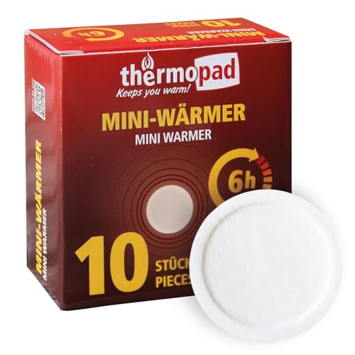 THERMOPAD Miniwärmer - 10er-Box Wärmepads mit 6 cm Durchmesser - einsetzbar als Mützenwärmer, Handschuhwärmer - punktuelle Wärme für bis zu 6 Stunden Wärme