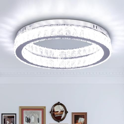 Fintonglan 17,7“ Kristall bündig Halterung Deckenleuchte Leuchten Moderne Runde LED-Kronleuchter Leuchte Deckenleuchte für Wohnzimmer Esszimmer Küche 48W 6000K
