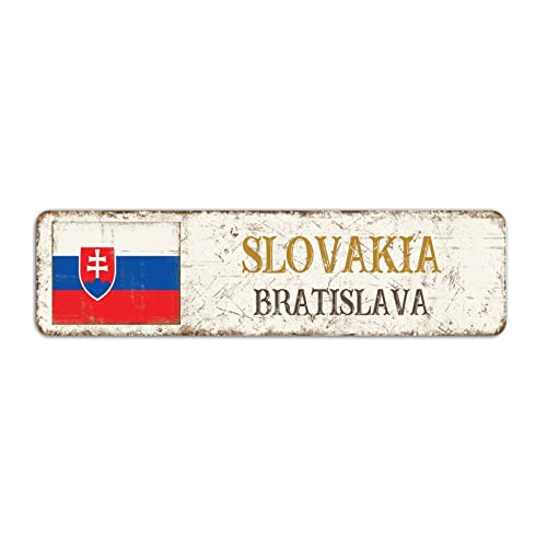 Slowakei Straßenschild, Vintage Retro Bratislava Stadtschild, Slowakei Land Metallschild für Innen- und Außenwanddekoration, 8 x 30 cm