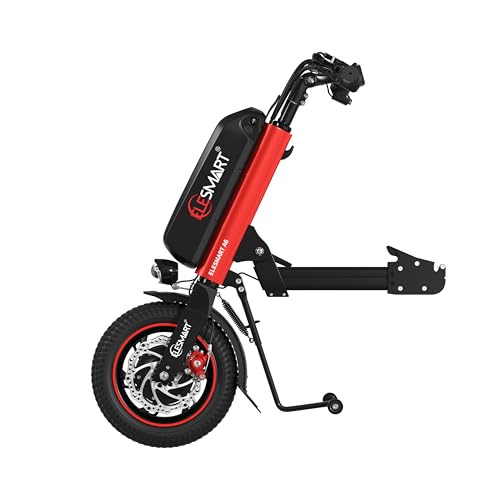 ELESMART A6 Elektrisch Rollstuhl Zuggerät, Elektrischer Handbike-Rollstuhl-Antrieb zur Umrüstung von Manuell auf Elektrisch Rollstühle, 12,8 Ah, 36V 500W, Mittelverbindung, Rot