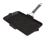 STAUB Gusseisen Grillpfanne mit klappbaren Silikongriff, Recheckig, 34x21 cm, Für alle Herdarten inkl. Induktion & Backofen, Schwarz