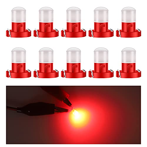 Biqing T3 LED-Leuchtmittel, 10 Stück, B8.3D, LED-Armaturenbrett-Glühbirnen, COB, 1SMD, 12 V, für Auto, Innenraum, Tacho, Instrumentenlehre, Cluster, Kontrollleuchte, Armaturenbrett-Lampe, Rot